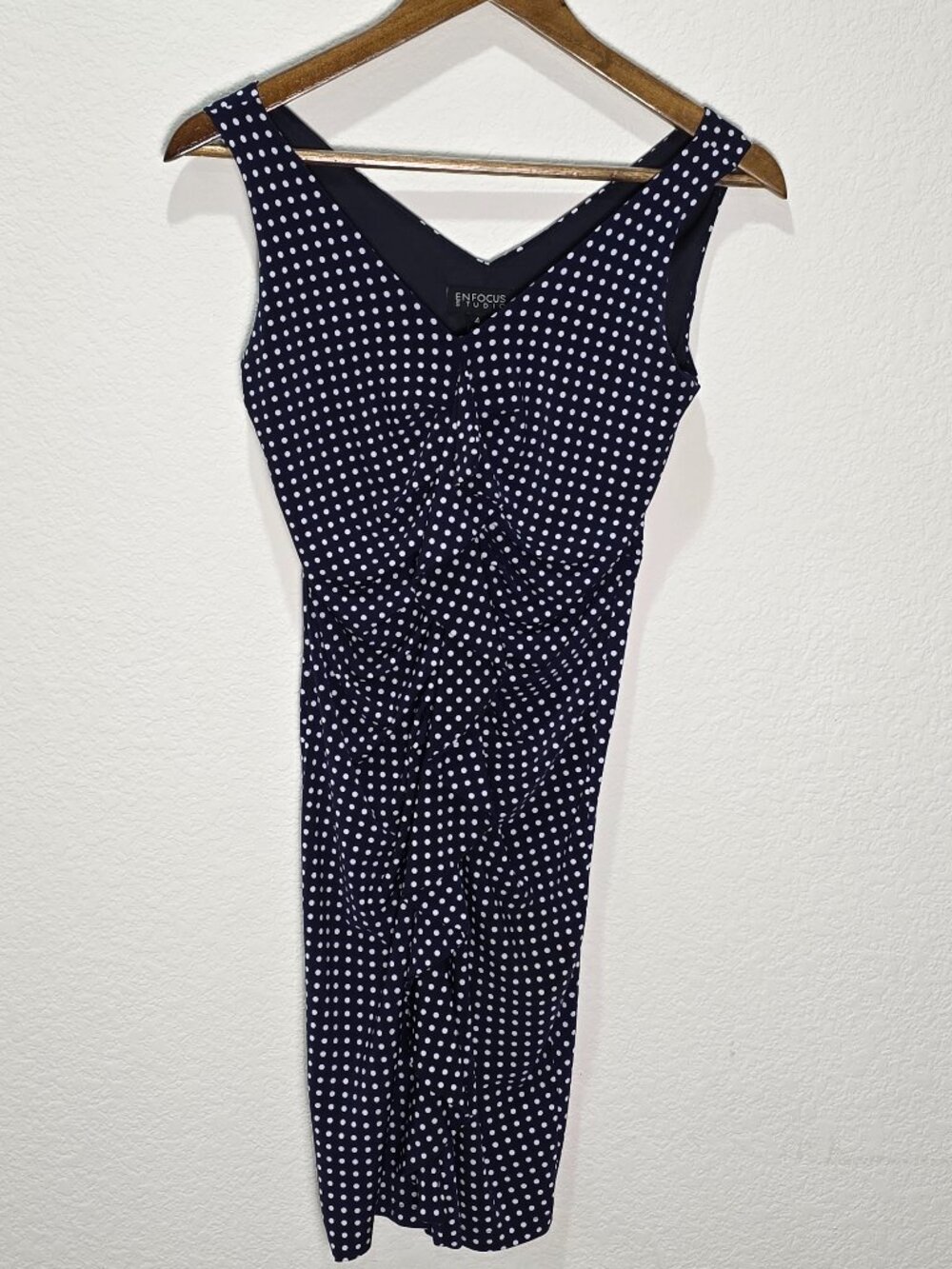 Enfocus Studio Polka Dot Ruched Sleeveless V-Neck Dress Size 4